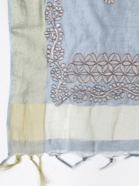 SOUNDARYA Grey & Gold-Toned Embroidered Dupatta - Image 2