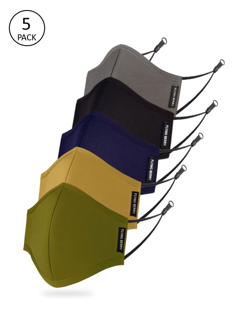 FLYING BERRY Unisex Pack of 5 Solid 3-Ply Reusable Cloth Masks