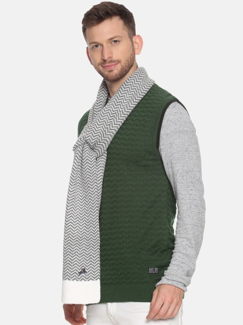 513 Men Grey & White Chevron Patterned Knitted Muffler - Image 4