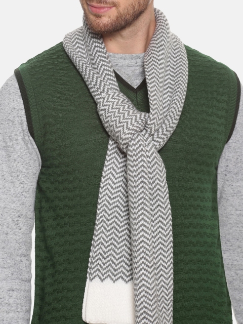513 Men Grey & White Chevron Patterned Knitted Muffler - Image 2
