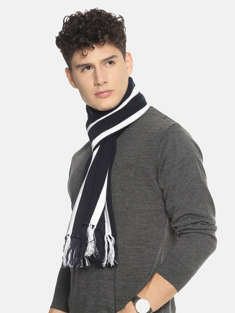 513 Men Navy Blue & White Striped Knitted Muffler - Image 3