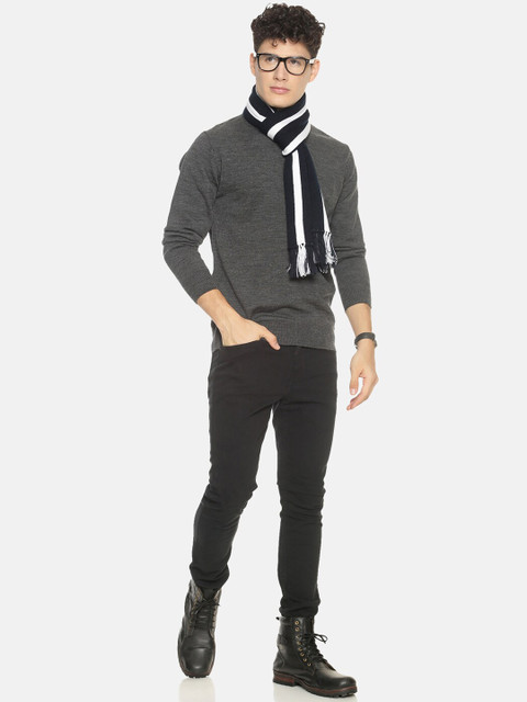 513 Men Navy Blue & White Striped Knitted Muffler - Image 4