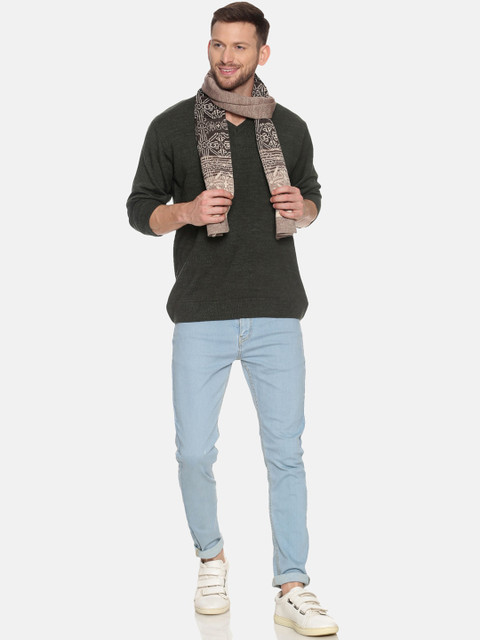 513 Men Brown & Beige Woven-Design Knitted Muffler - Image 4