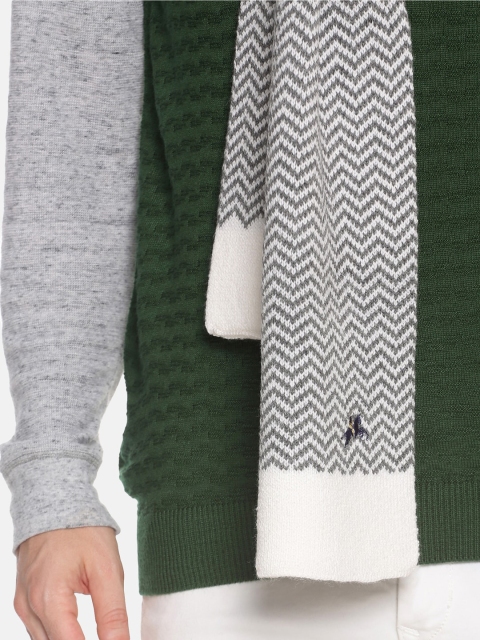 513 Men Grey & White Chevron Patterned Knitted Muffler - Image 3