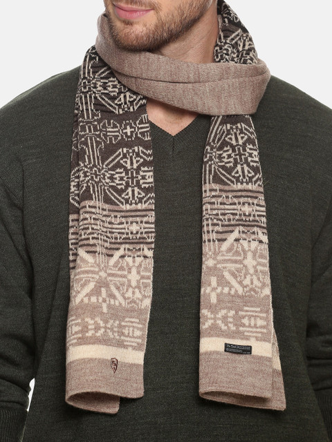 513 Men Brown & Beige Woven-Design Knitted Muffler - Image 2