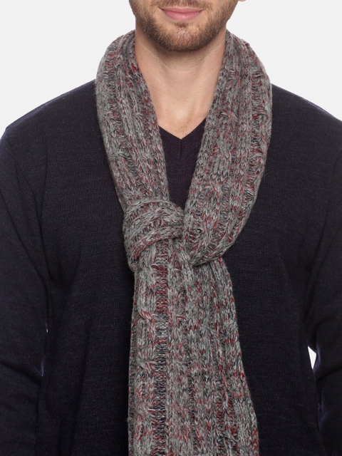 513 Men Grey & Red Self-Design Knitted Muffler - Image 2
