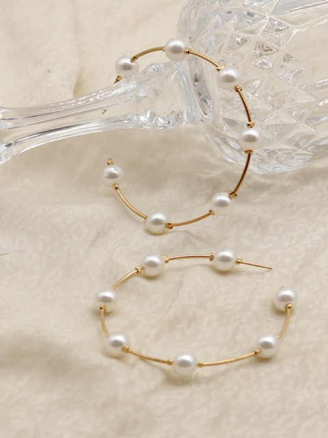 JOKER & WITCH Gold-Plated & Off-White Handcrafted Contemporary Hoop Earrings