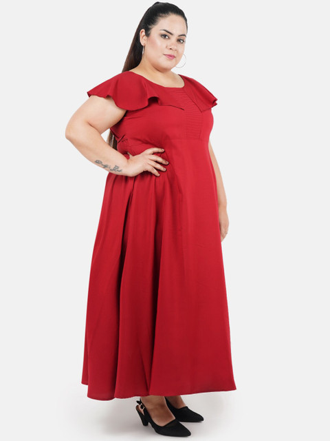 Indietoga Women Maroon Solid Plus Size Maxi Dress - Image 3