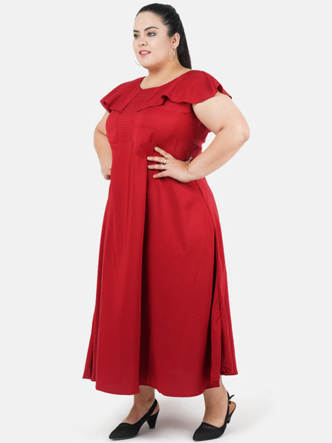 Indietoga Women Maroon Solid Plus Size Maxi Dress - Image 4
