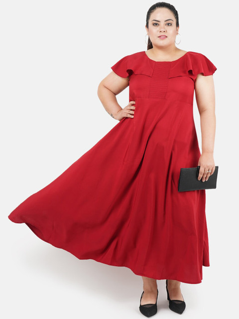 Indietoga Women Maroon Solid Plus Size Maxi Dress - Image 6