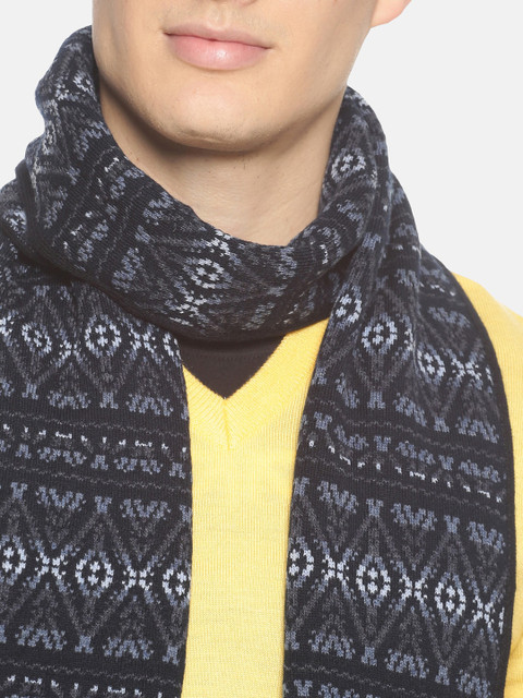 513 Men Navy Blue & Grey Self-Design Muffler - Image 2