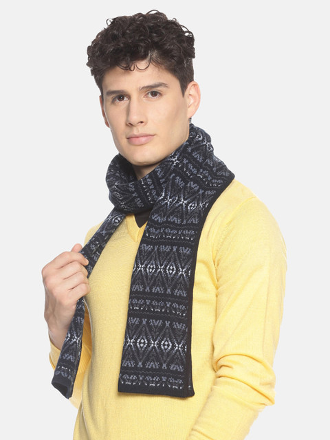 513 Men Navy Blue & Grey Self-Design Muffler - Image 3