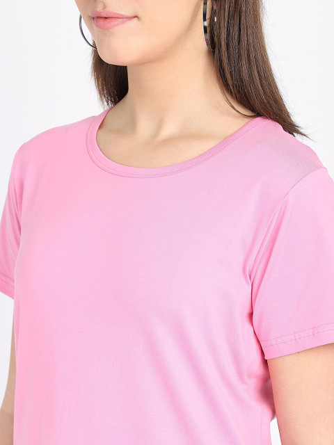 PROTEENS Women Pink Solid Round Neck Plus Size Long T-shirt - Image 2