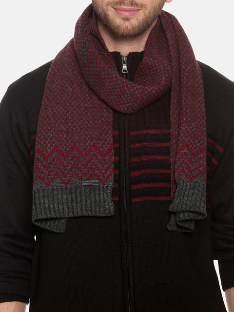 513 Men Maroon & Charcoal Grey Woven Design Mufflers - Image 2