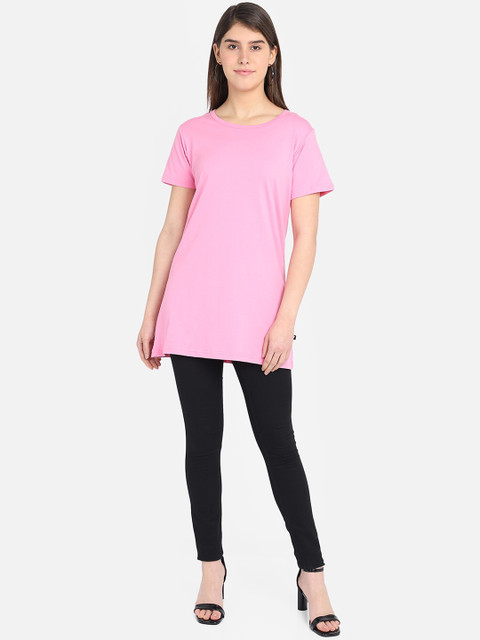PROTEENS Women Pink Solid Round Neck Plus Size Long T-shirt - Image 6