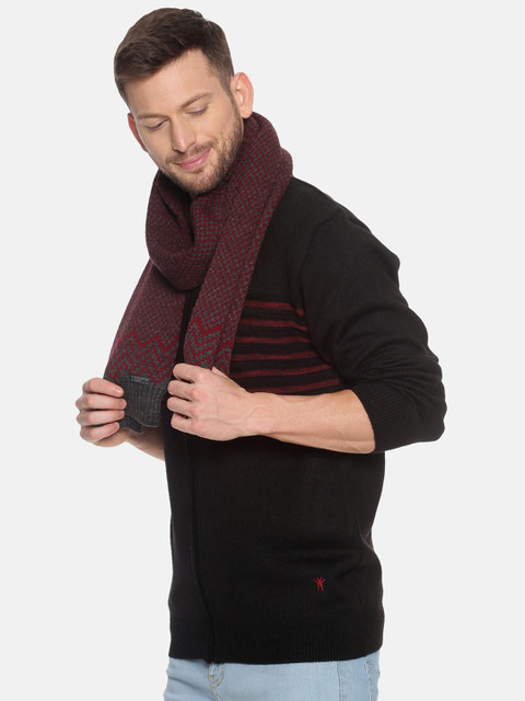 513 Men Maroon & Charcoal Grey Woven Design Mufflers - Image 3