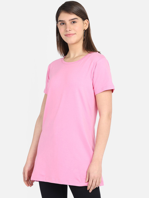 PROTEENS Women Pink Solid Round Neck Plus Size Long T-shirt - Image 4