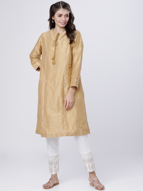 Vishudh Women Off-White Cigarette Trousers With Hem Design - Image 5