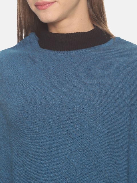 513 Women Blue & Black Solid Waterfall Shrug - Image 2
