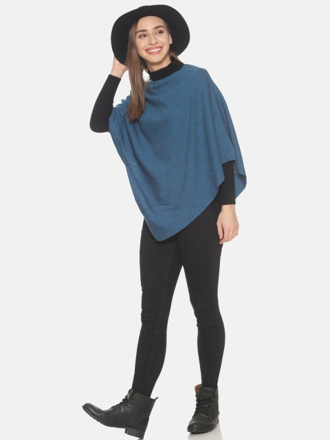 513 Women Blue & Black Solid Waterfall Shrug - Image 5