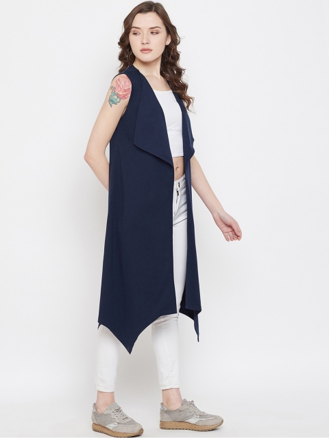 Hypernation Women Navy Blue Solid Open Front Shrug - Image 3