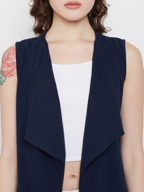 Hypernation Women Navy Blue Solid Open Front Shrug - Image 2