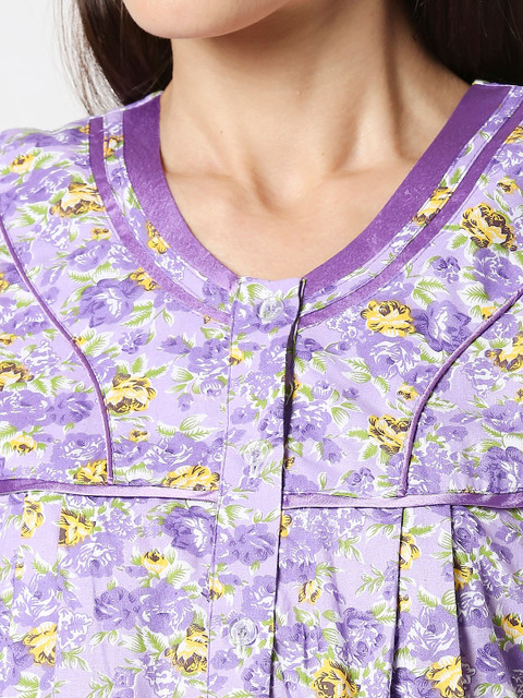 AV2 Purple & Green Printed Maternity Nursing Nighty - Image 2