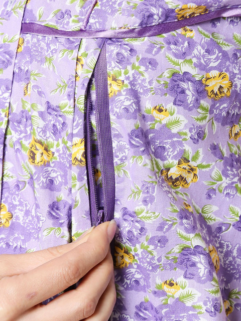 AV2 Purple & Green Printed Maternity Nursing Nighty - Image 6