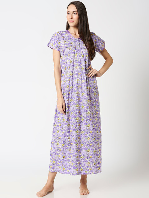 AV2 Purple & Green Printed Maternity Nursing Nighty