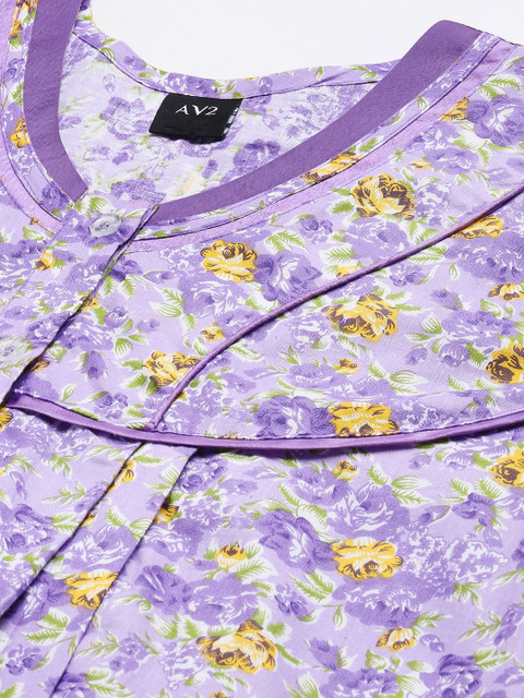 AV2 Purple & Green Printed Maternity Nursing Nighty - Image 7