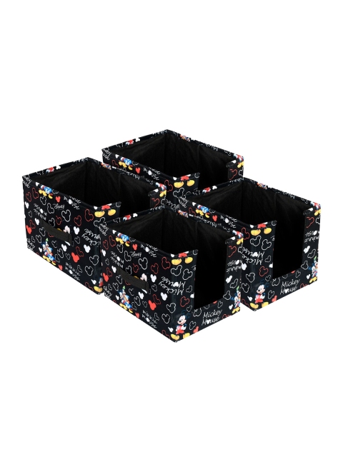 Kuber Industries Set Of 4 Black & Red Disney Mickey Print Foldable Cloth Storage Boxes With Handle