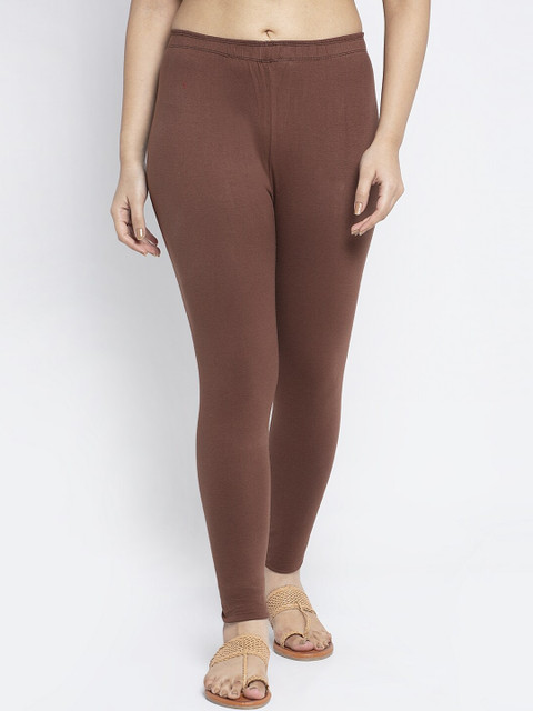 GRACIT Women Brown Solid Ankle-Length Leggings