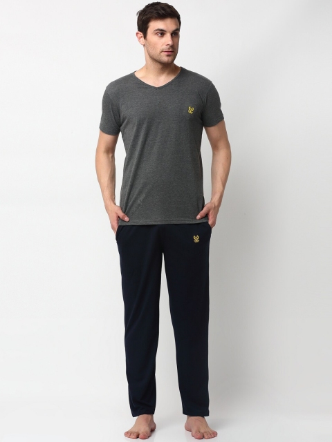 MACK JONNEY Men Grey & Black Solid Night suit