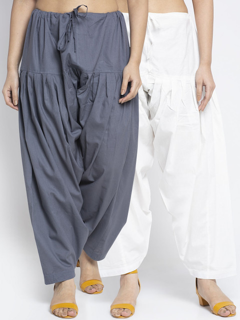 GRACIT Women Pack Of 2 White & Grey Solid Salwars