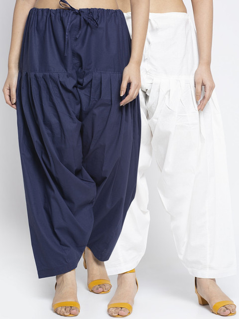 GRACIT Women Pack Of 2 White & Navy Blue Solid Salwars