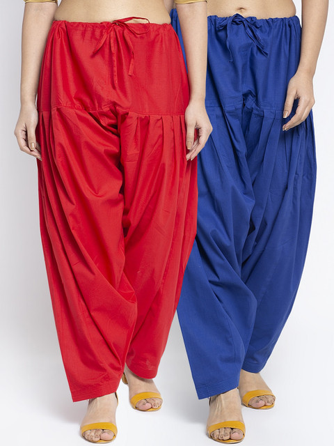 GRACIT Women Red & Blue Pack Of 2 Solid Cotton Salwars
