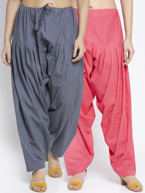 GRACIT Women Pack Of 2 Grey & Coral Solid Salwars