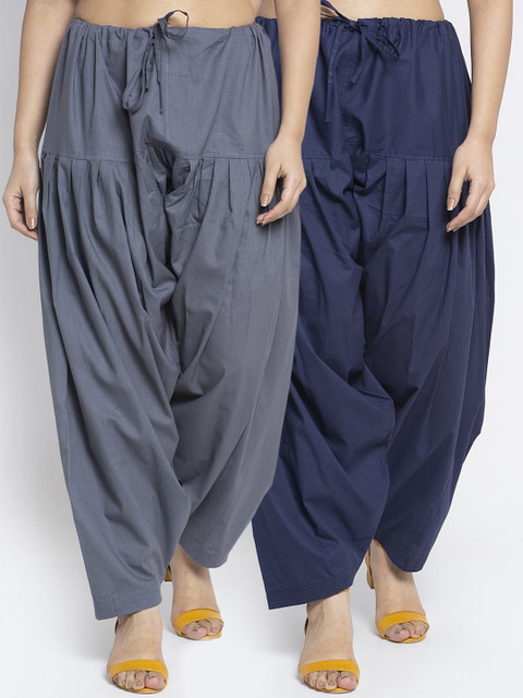 GRACIT Women Pack Of 2 Grey & Navy Blue Solid Salwars