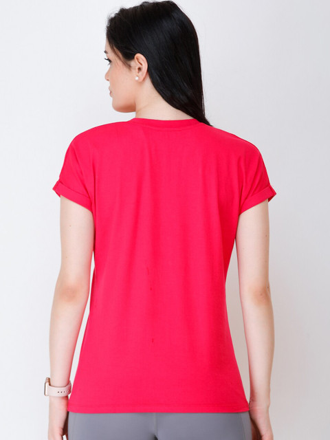 SCORPIUS Women Magenta Solid Round Neck T-shirt - Image 5
