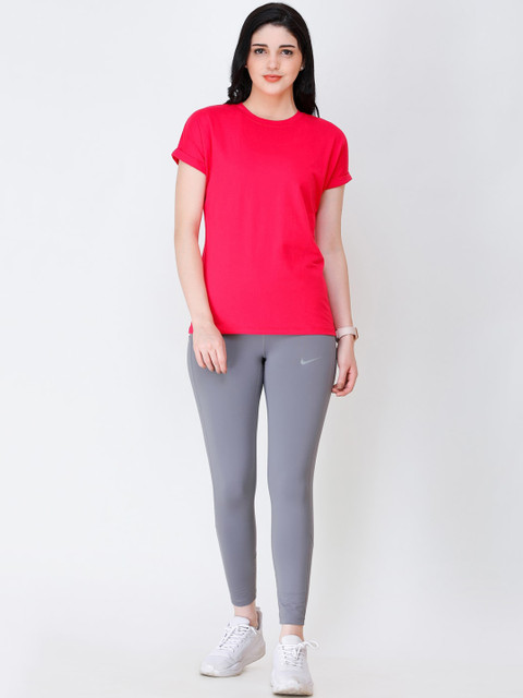 SCORPIUS Women Magenta Solid Round Neck T-shirt - Image 6