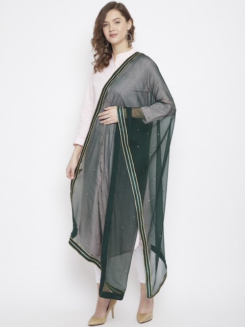 Clora Creation Green & Gold-Toned Embroidered Dupatta - Image 3