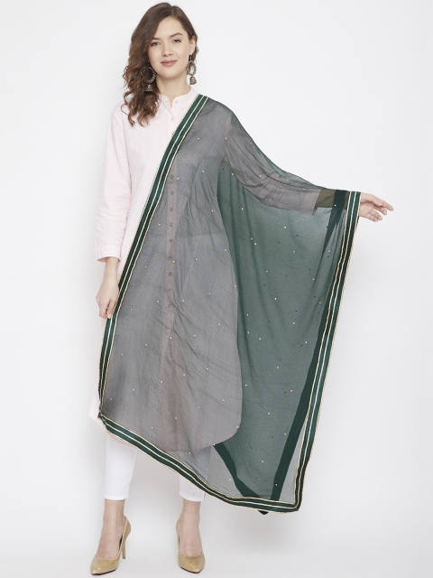 Clora Creation Green & Gold-Toned Embroidered Dupatta