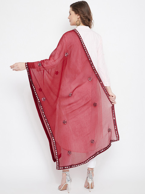 Clora Creation Maroon Embroidered Dupatta - Image 4
