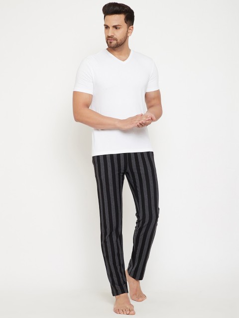 Hypernation Men Black & Grey Striped Lounge Pants - Image 4