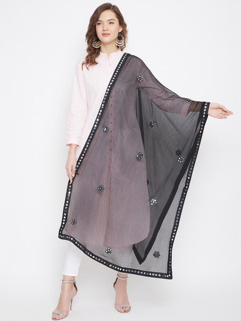Clora Creation Black & Silver-Toned Gotta Patti Dupatta - Image 5