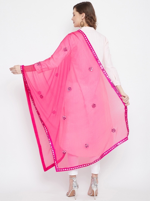 Clora Creation Magenta & Silver-Toned Solid Mirror Ornamented Dupatta - Image 4