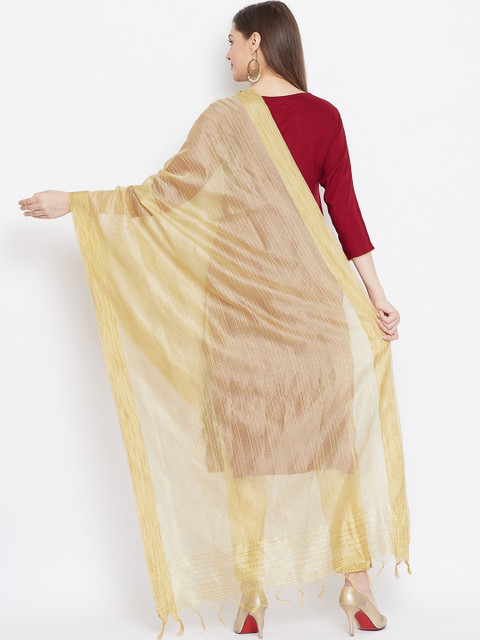 Clora Creation Beige & Gold-Toned Striped Dupatta - Image 4