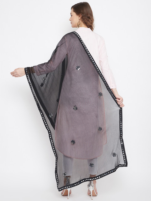Clora Creation Black & Silver-Toned Gotta Patti Dupatta - Image 4