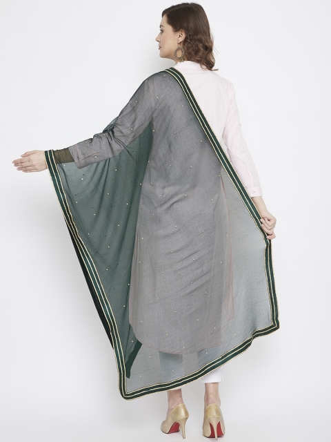 Clora Creation Green & Gold-Toned Embroidered Dupatta - Image 4