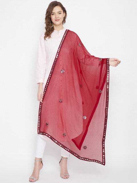 Clora Creation Maroon Embroidered Dupatta